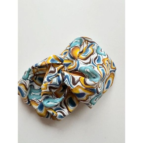 NWOT KNIX x THE BIRDS PAPAYA Blue Printed Knotted Headband, One Size - Picture 2 of 6